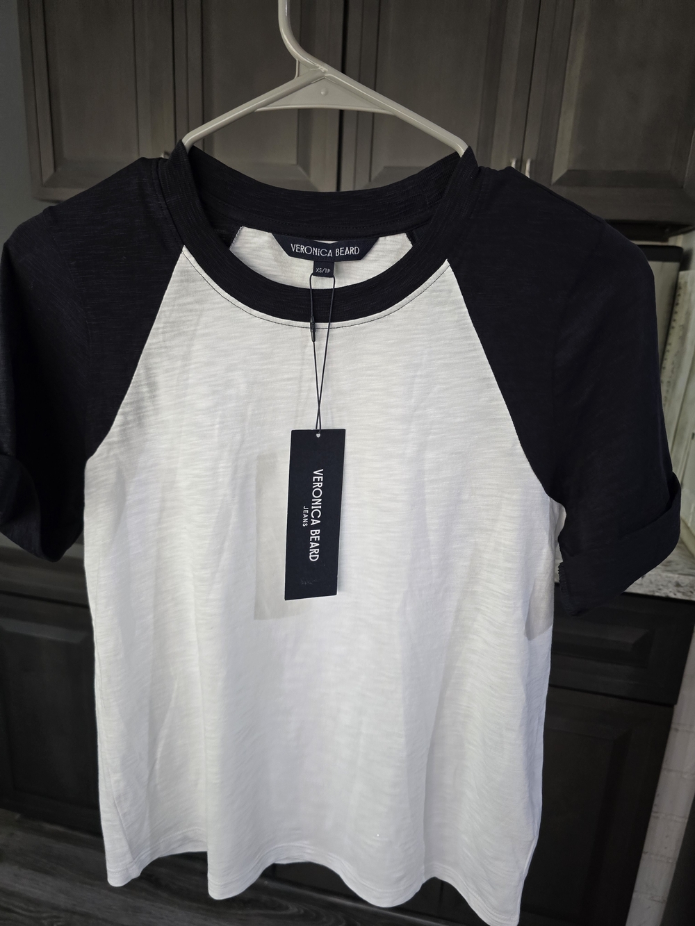 NWT Veronica Beard Designer Baseball Tee White/ Navy XS 100% Pima Cotton $168 - Picture 9 of 14